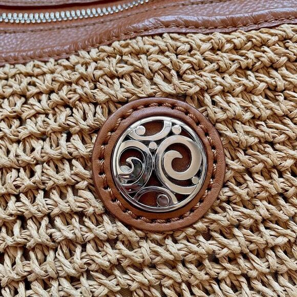 Brighton Woven Straw Brown Leather Crossbody Bag - Picture 3 of 8